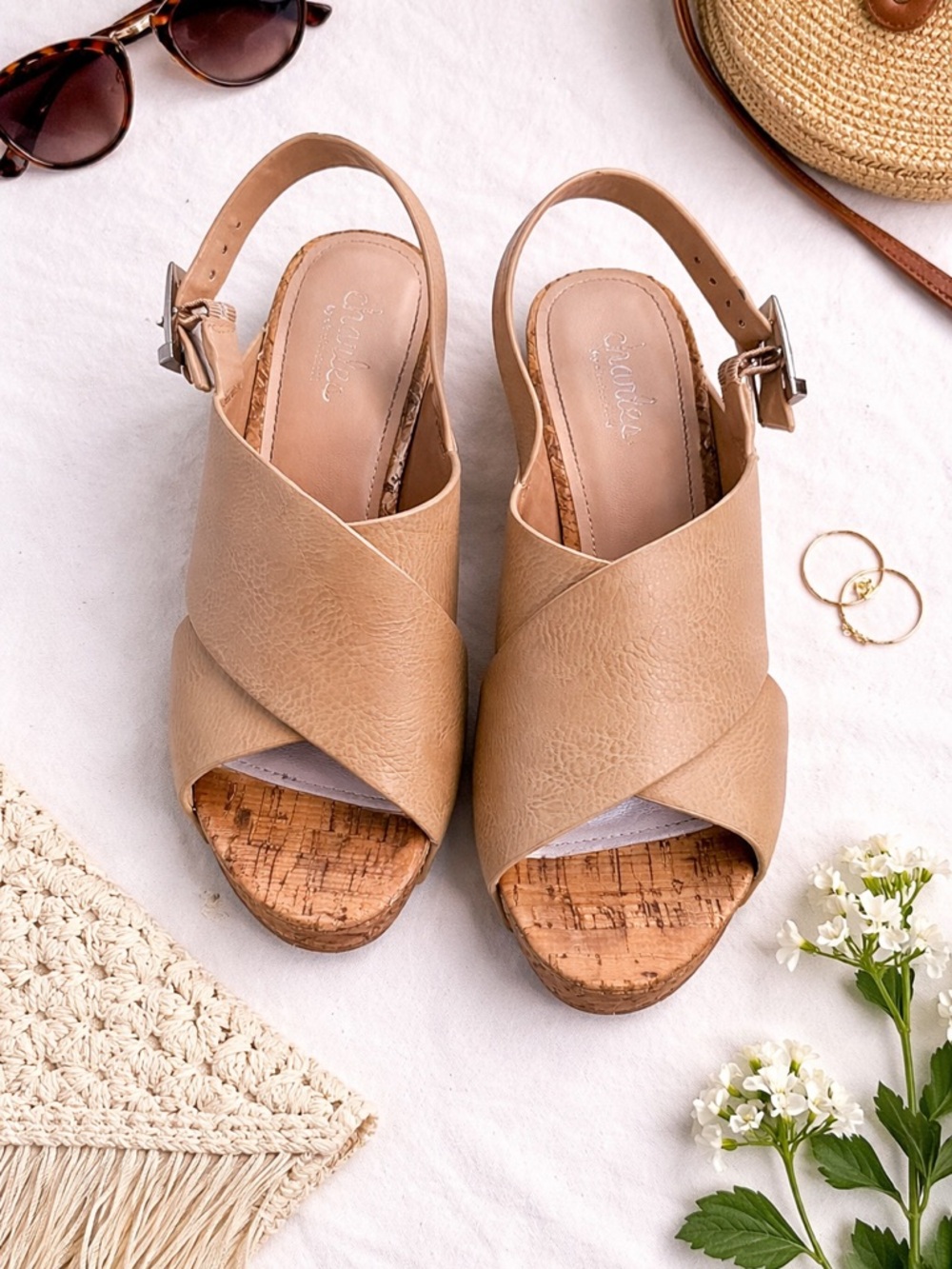 Charlies by Charlies David Beige Cork Wedge Sandals size 7 1/2